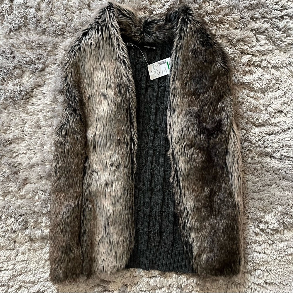 maurices faux fur vest with sweater knit back